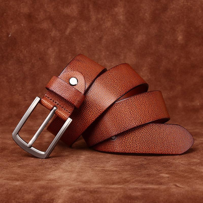 Fashion Versatile Lychee Embossed Retro Belt Men'S Leather Pin Buckle First Layer Cowhide Casual Jeans Belt Men'S