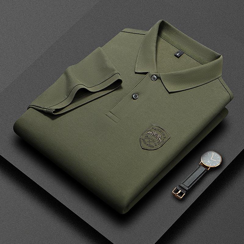 

Летняя мужская рубашка поло с коротким рукавом, вышитая, повседневная, однотонная, универсальная футболка с лацканами M зелёный