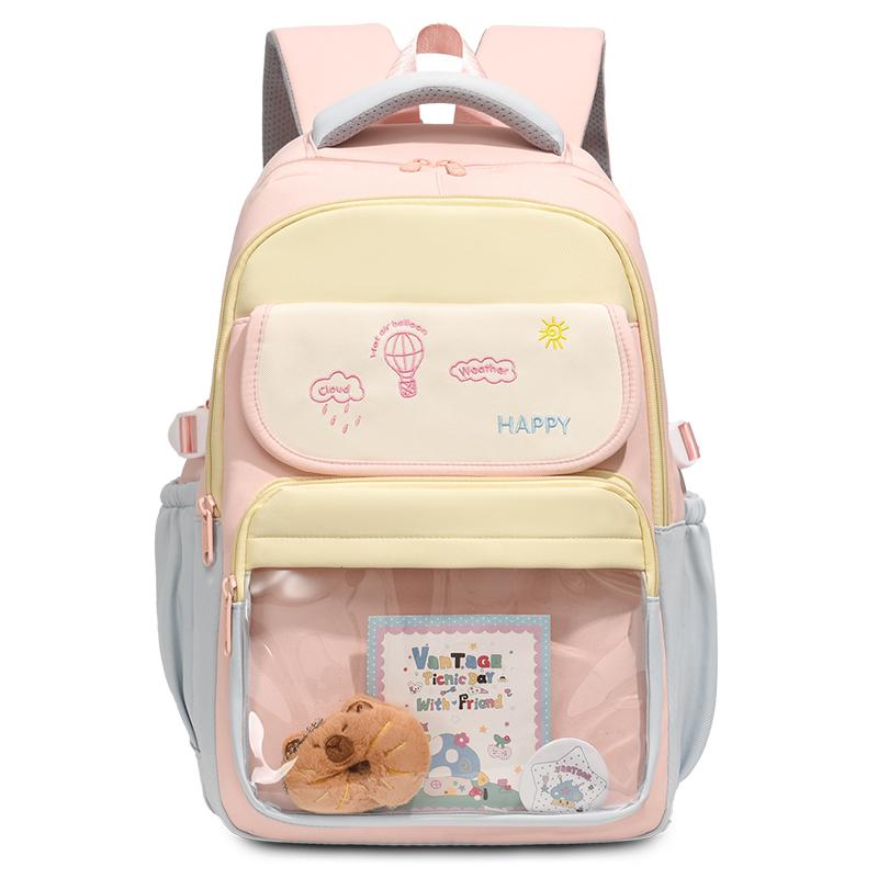 

Рюкзак в стиле колледжа с контрастной строчкой, легкий школьный рюкзак для учеников средней школы, дорожный рюкзак розовый