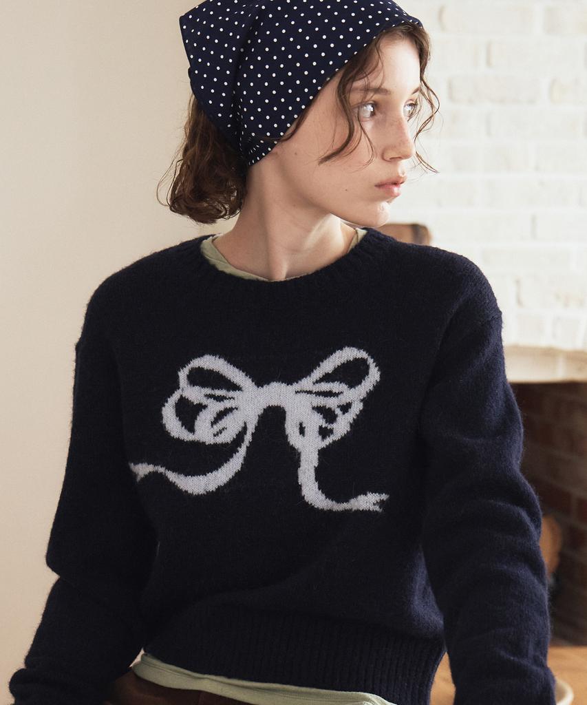 BENSIMON Ribbon Jacquard Knit - Dark Navy