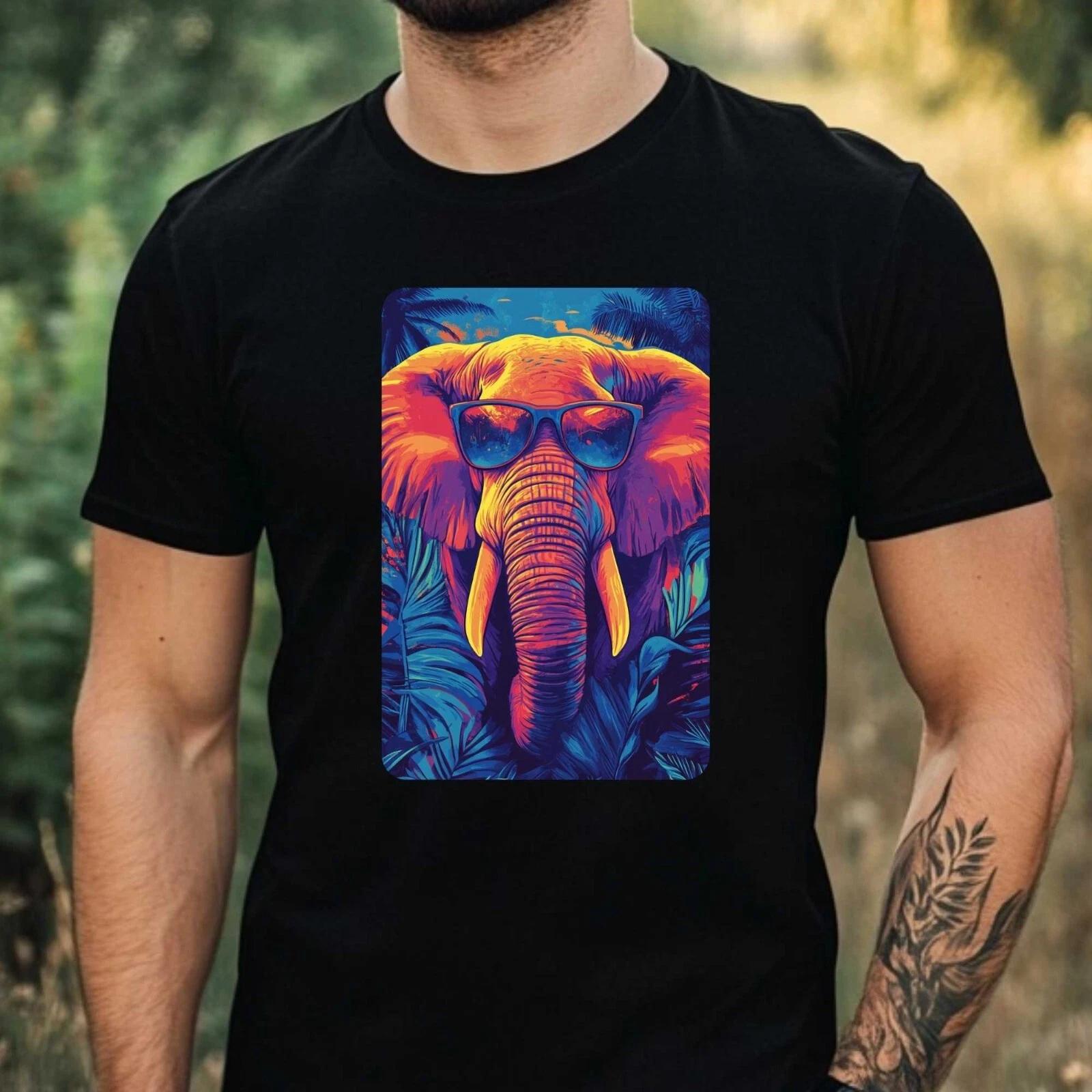 T-Shirt Herren Elefant mit Sonnenbrille Motiv Baumwolle Größe XS bis 5XL M