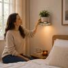 Floating Wall Shelf with Built-in Lights, Modern Plant Display Shelf, -Saving Mount, for Living Room and Bedroom