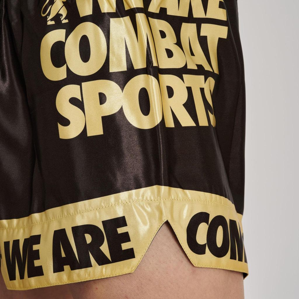 Leone 1947 DNA Shorts, Unisex Muay Thai/Kickboxing Shorts, Satin Fabric with Elastic Waist (Size M), Black/Gold, AB966 [Authentic]