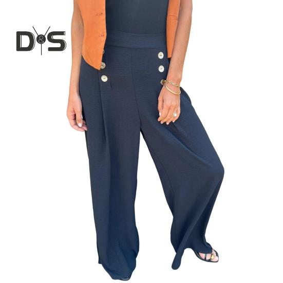 Women's Wide-Leg Pants High Waist Button Decorated Pants Casual Loose Fit Trousers for Daily Wear Travel Office