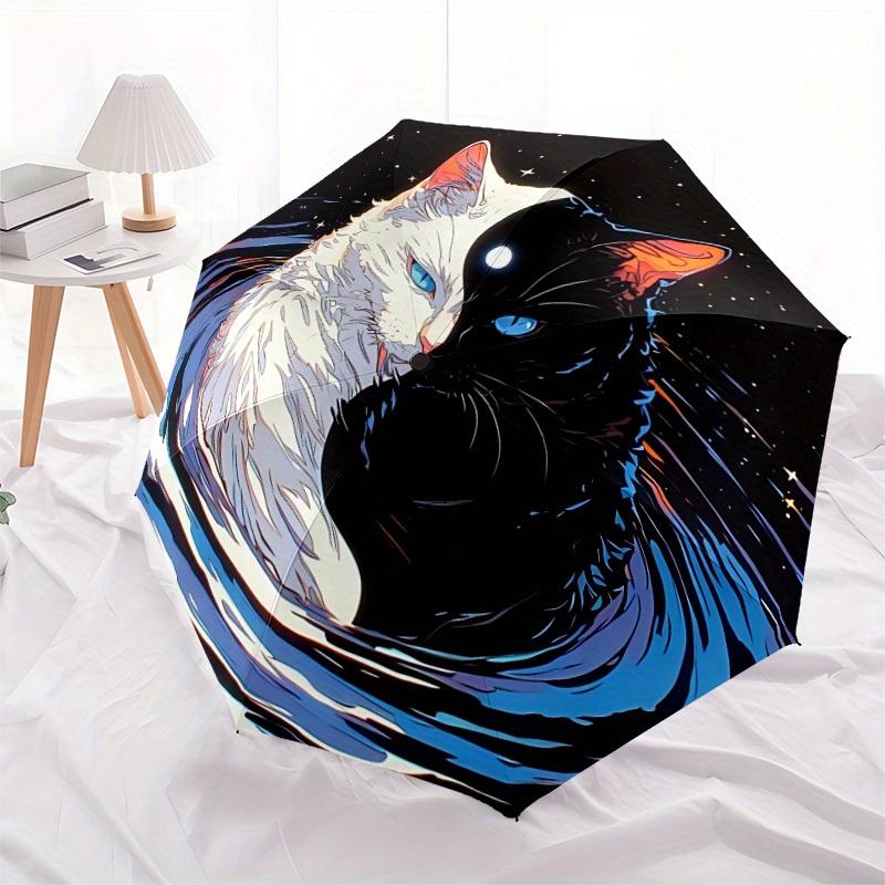 1 Stück Yin Yang Katzen Automatisches Öffnen/Schließen Regenschirm, Tragbarer Faltregenschirm für den täglichen Gebrauch y250826081