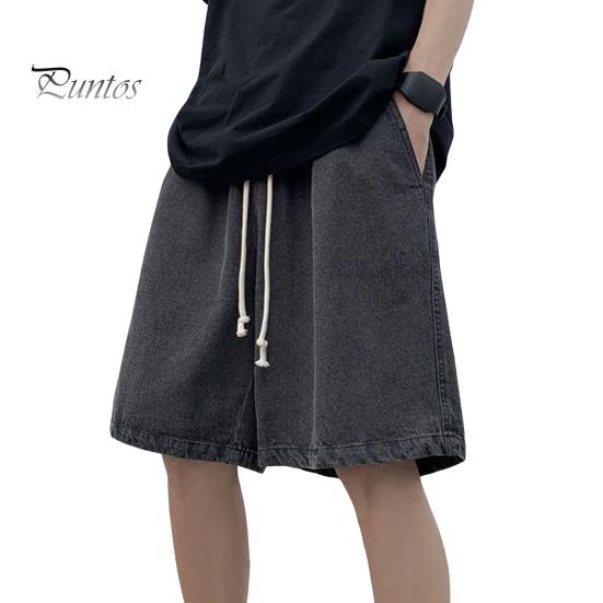 

Мужские джинсовые шорты с эластичным поясом, повседневные шорты с регулируемым шнурком, свободные тонкие потертые шорты с широкими штанинами 2XL черный серый