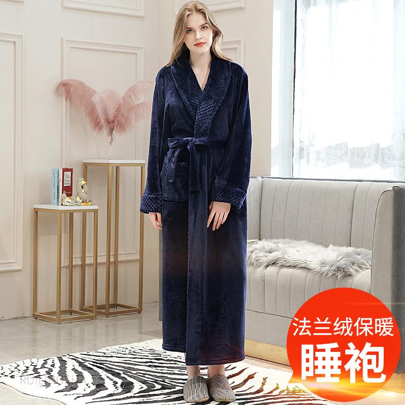 Autumn And Winter Thickened Cotton Towel Material Bathrobe Women'S Long Couple Warm Nightgown Men'S Large Size Pajamas Couple