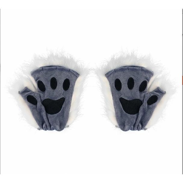 Rukavice s vlčí tlapou Faux Fur Kočičí bezprsté palčáky Zimní teplé Cosplay Halloweenské maškarní party Kostýmní doplňky