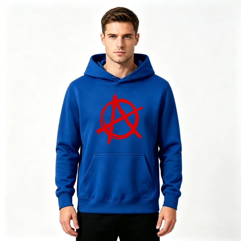 Męska bluza z kapturem z długim rękawem, z nadrukiem symbolu anarchii, luźna, casualowa bluza z kapturem do noszenia na co dzień