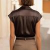 2026 Silk Satin Women’s Polo Collar Short Sleeve Shirt - Elegant Spring/Summer Top