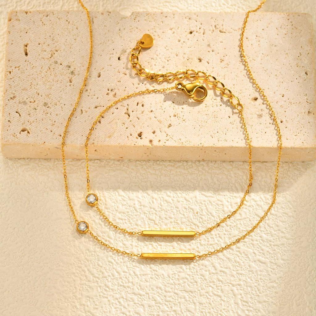 Stainless Steel Rectangular Strip Zircon Necklace, Simple Temperament, Fashionable And Versatile Cold Wind Bracelet Nc-781