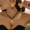 1SET/3PCS French Retro Style Handmade Flower Love Leopard Print Necklace Earrings Set