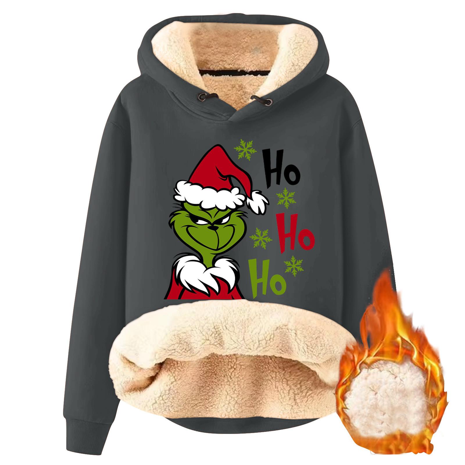 

Жіночий модний плюшевий і потовщений теплий вільний светр з принтом і капюшоном XXXL