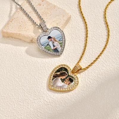 Collar con Foto de Imagen, Colgante de Corazón con Circonita Personalizado, Joyería, Regalos Personalizados para Mujeres