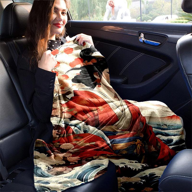 1pc Japanese Geisha Floral Print Blanket Home Decor, Couch Throw, Outdoor Blanket .W051