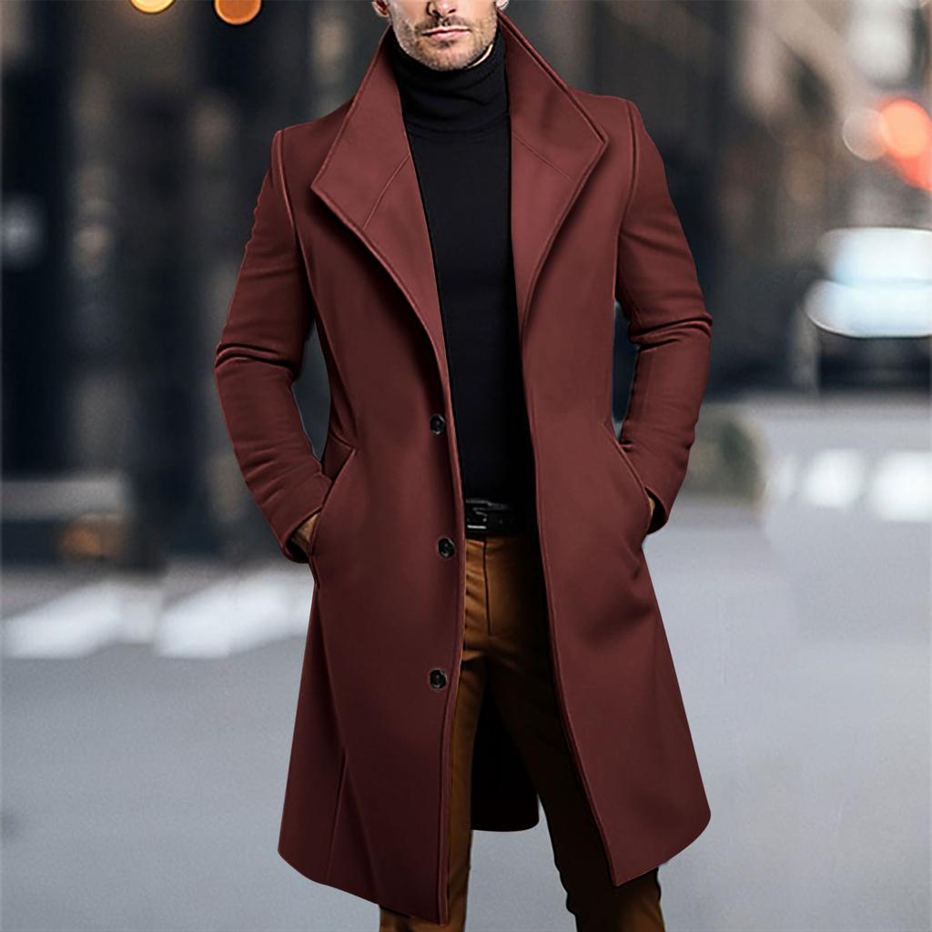 Men's Woolen Mid Length Coat, Windbreaker Coat