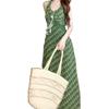 Summer new green floral beautiful Korean version of the holiday style temperament thin versatile print neck dress