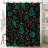 Modern Christmas Shower Curtain with Greenery Red Berries Black Bath Decor for Holiday Season 3D Printed Fabric Waterproof Home
