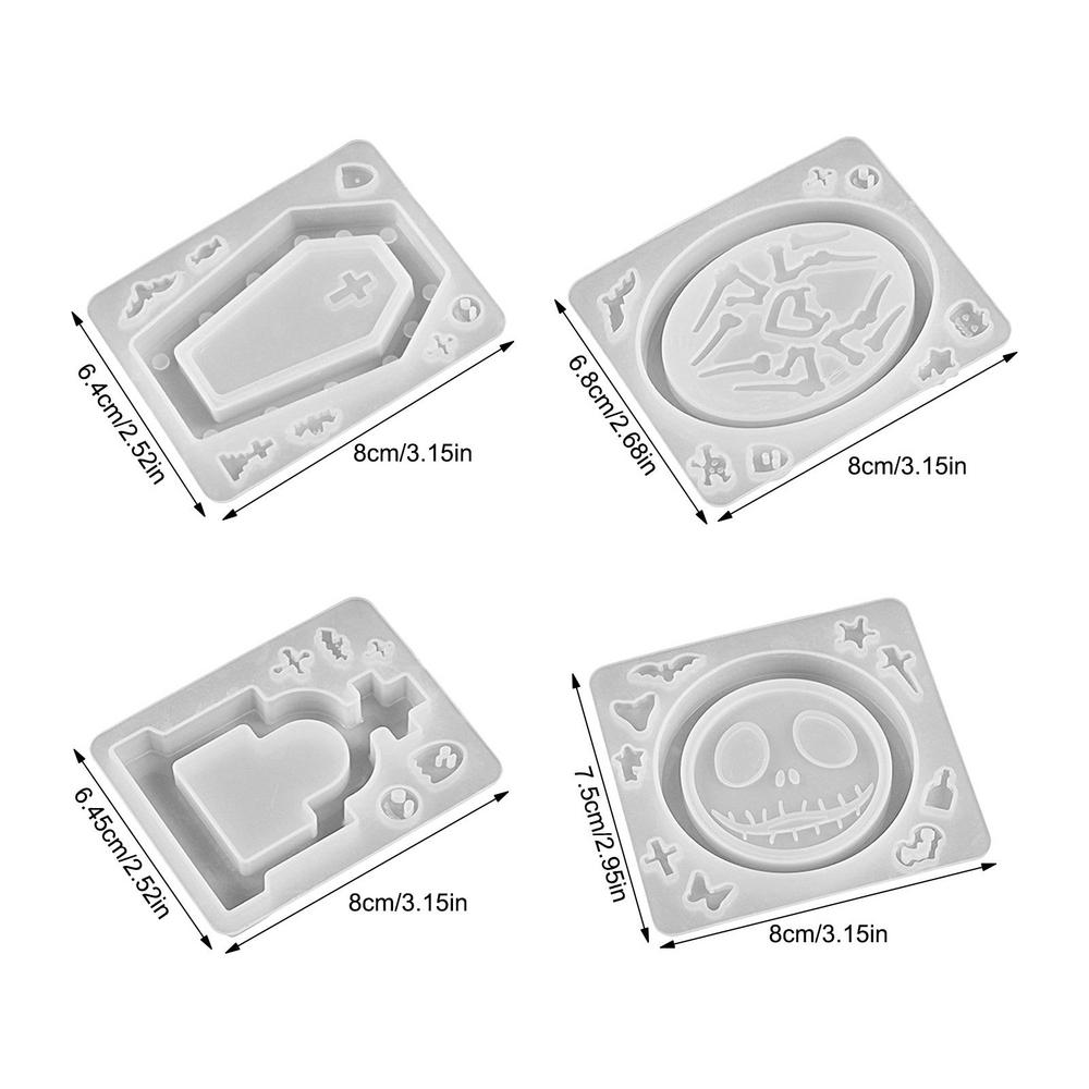 4PCS Halloween Skulls Quicksand Shaker Silicone Mold DIY Resin Casting Mold Tombstone Soft Coffin Mold Flexible Crafts Mold