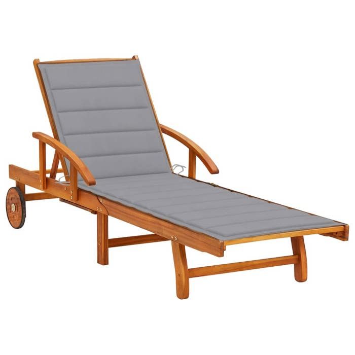 Chaise longue de jardin en bois d'acacia massif avec coussin - vidaXL
