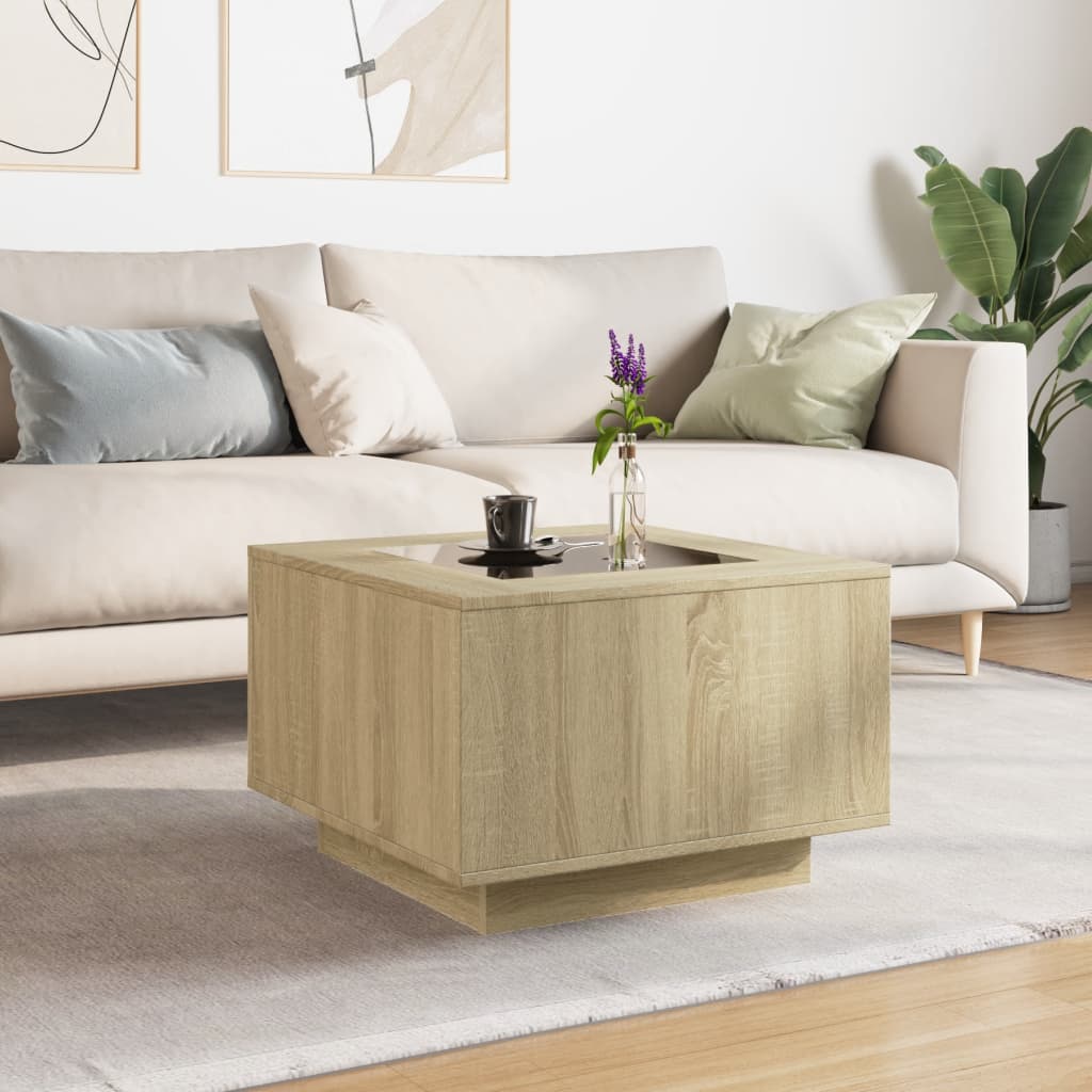 LED Coffee Table in Sonoma Oak 60 x 60 x 40 cm Particleboard