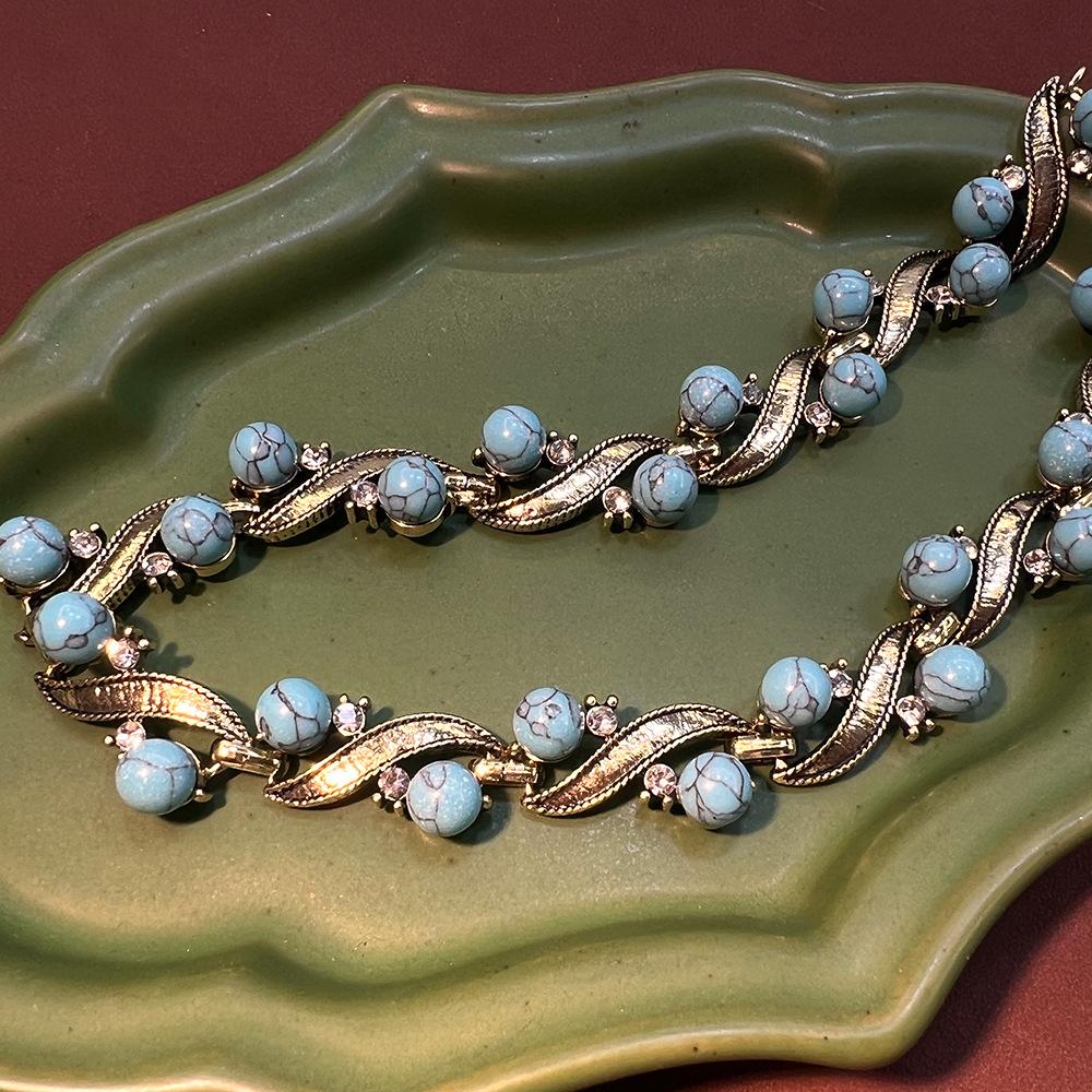 

Французский бирюзовый старинный ретро набор украшений высокое чувство универсальное колье серьги