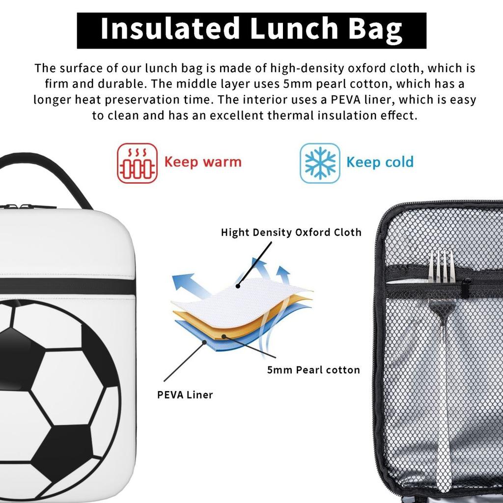 Sports Soccer Ball Insulated Lunch Bag for Women Children Leakproof Food Boxes Thermal Lunch Box Tote