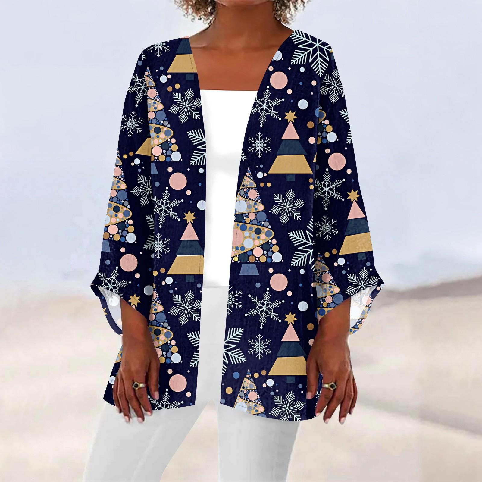 

Женская повседневная модная куртка Caot с рождественским принтом, легкая, средней длины, кардиган S тёмно-синий