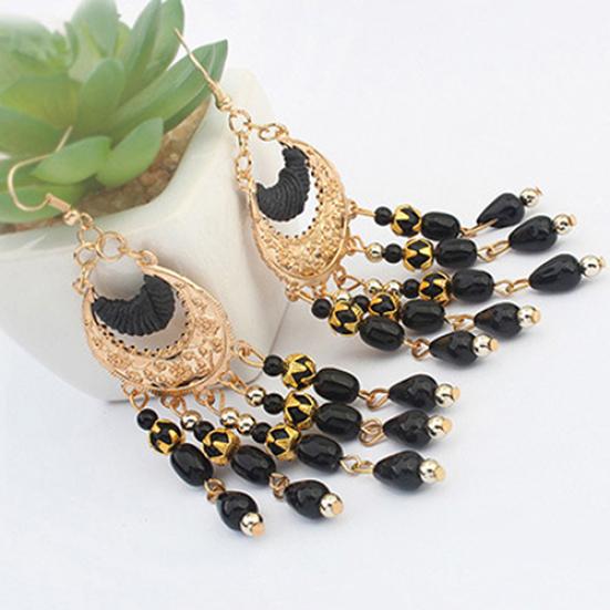 Women Retro Crescent Moon Ear Drops Dangles Tassel Hook Earrings Boho Style