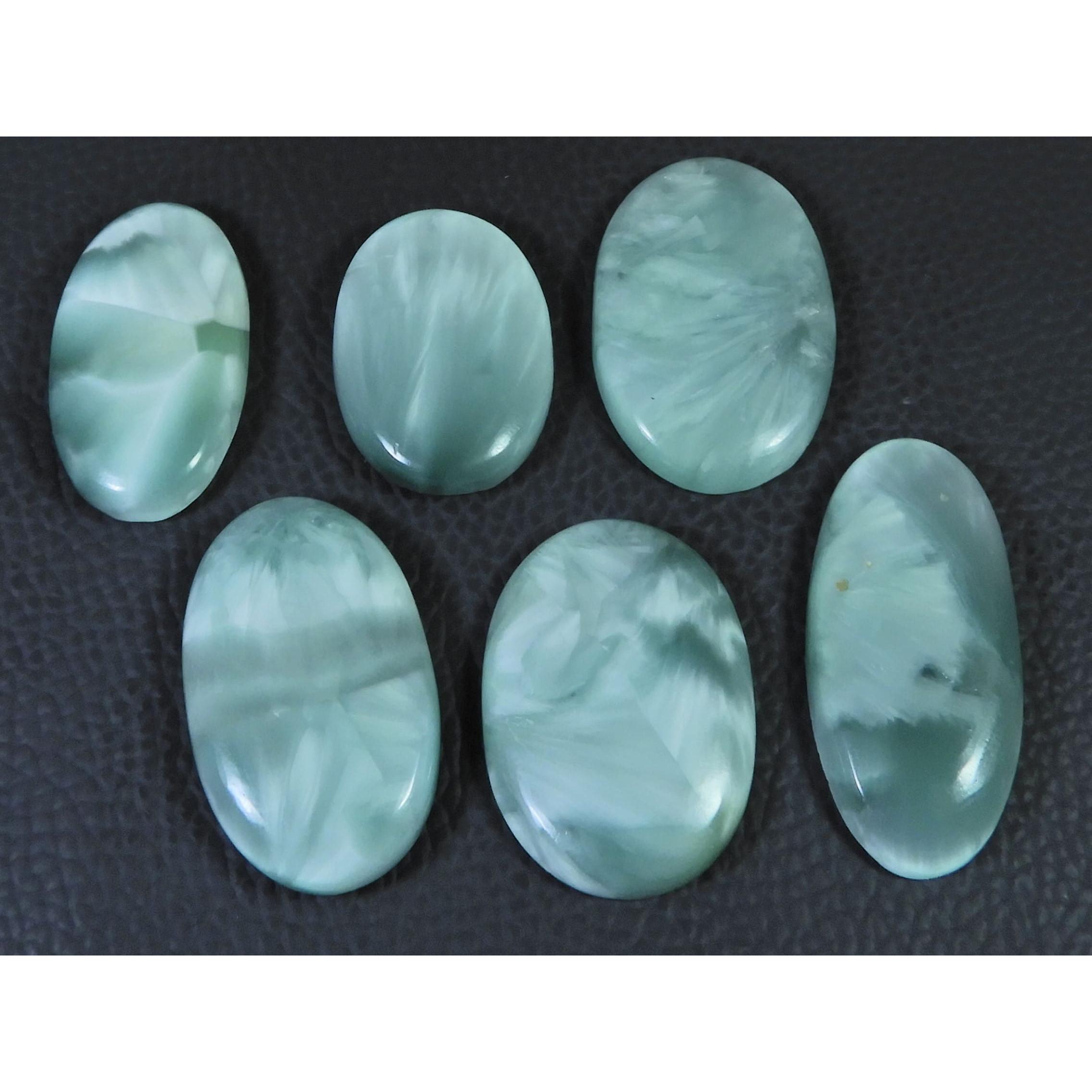 222 карата. Натуральный Зеленый Гемиморфит Овальный Кабошон Россыпью Драгоценный Камень 06 Шт. Партия C-1593