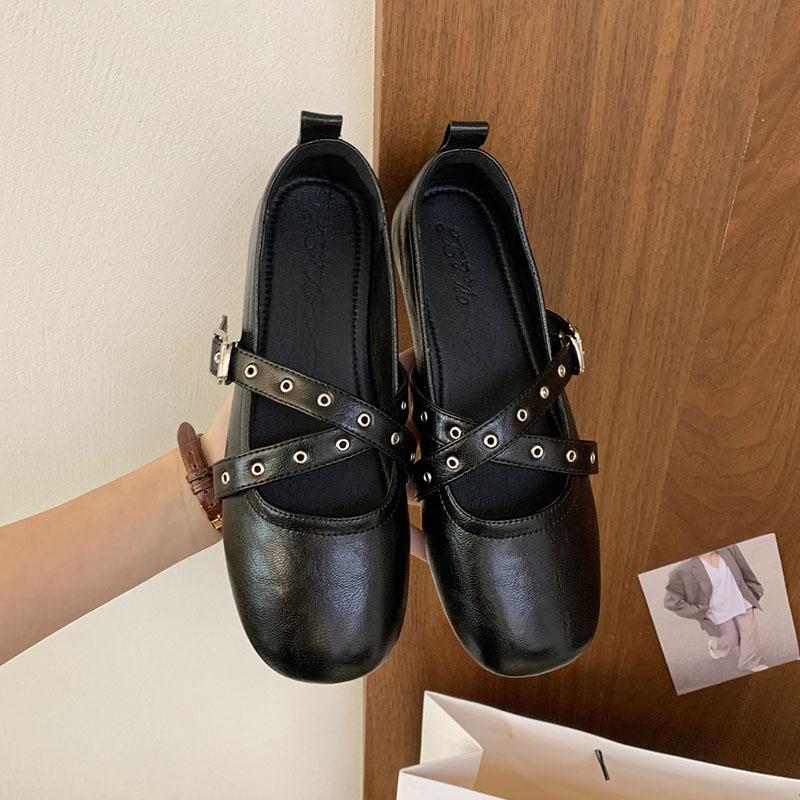 

Модная женская неглубокая женская обувь-балетки с обувью, мягкая обувь с круглым носком, модный ремешок с пряжкой, женские туфли-балетки Мэри Джейн 35 чёрный