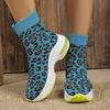 Fashion Fashion Leopard Print Platform Ankle Boots Women Comfy Slip On Breathable Knitted Boots Woman Plus Size 35-43 Wedges Short Boots