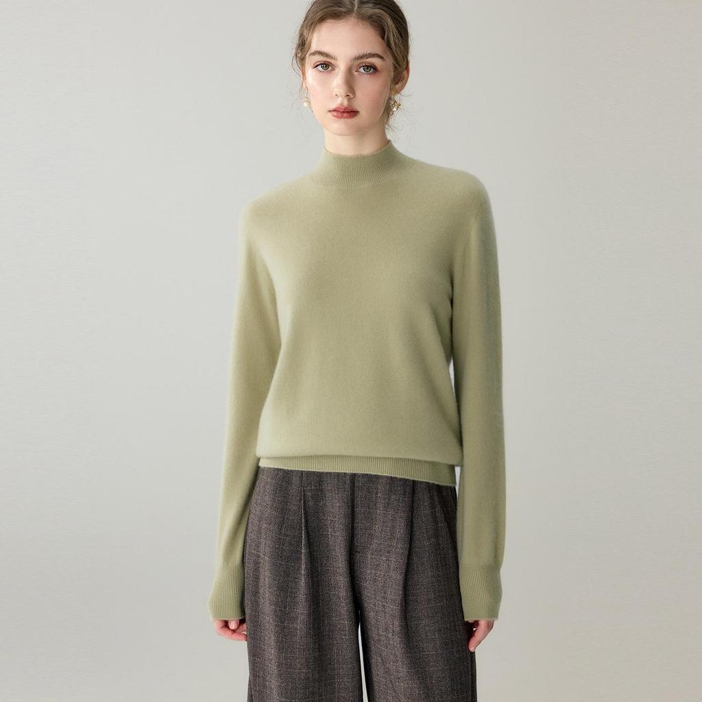 Women's Seamless Cashmere Half-High Neck Pullover - Soft, Warm, Long Sleeve Casual Sweater