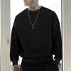 Men's Autumn and Winter Heavy Jacquard Checkerboard Checkerboard T-shirt Men's T-shirt Round Neck Casual Bottoming Shirt Knitted Long-sleeved T-shirt