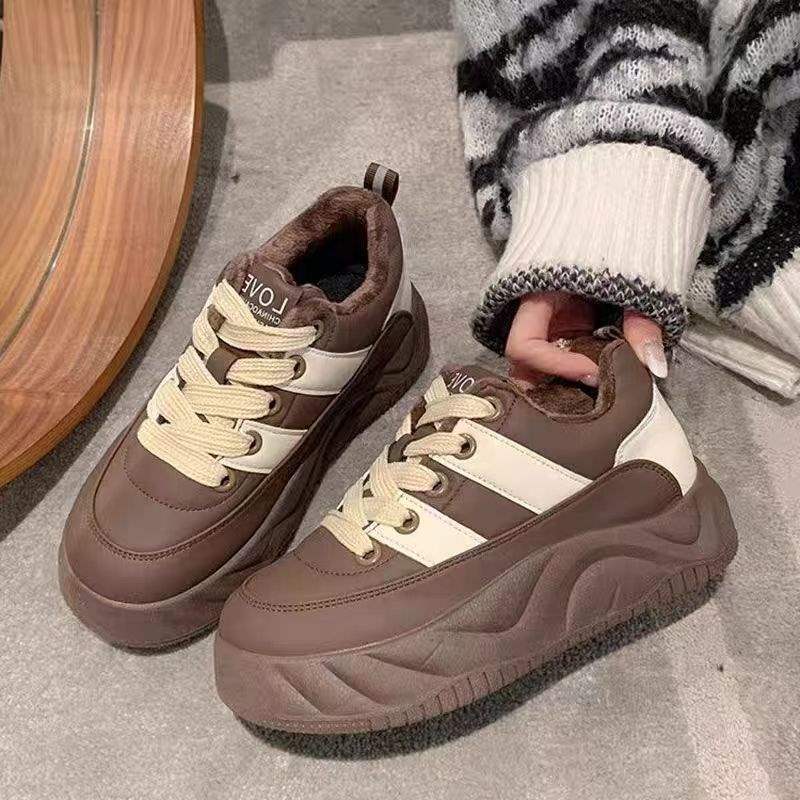Autumn and Winter Bread Soft-soled Cotton Shoes 2025 Heightening New Velvet Thick-soled Leisure Sports Warm and Cold-proof Little White Shoes