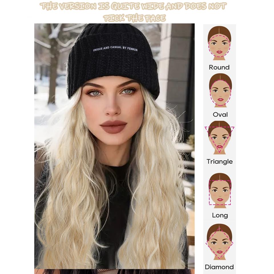 Synthetic Wig Hat Wig Warm Knitted Hat with Water Ripple Curls Women's Hat Wig Suitable for Daily Wear in Winter and Autumn