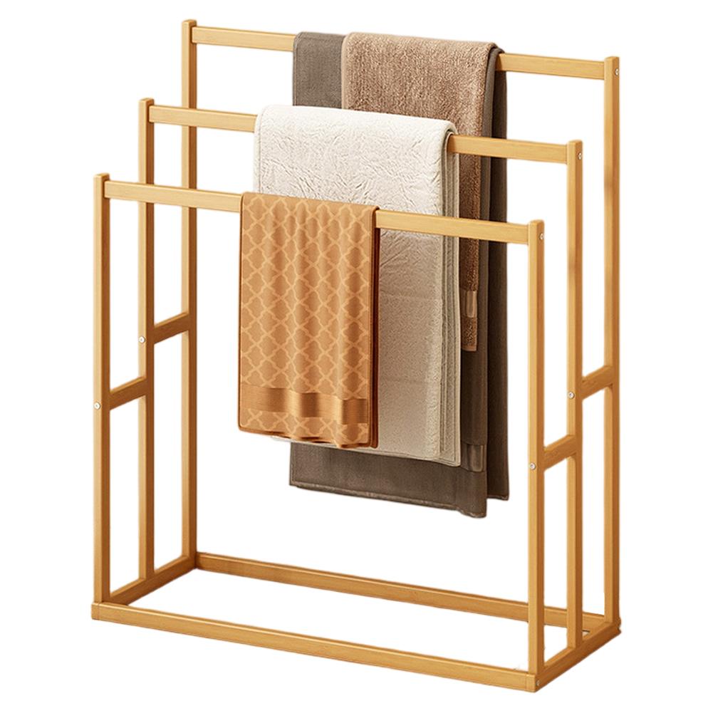 Wood Vertical Towel Rack with 3 Hanging Crossbars 3 Tier Standing Towel Rack Floor Towel Rack for Bathroom Dorm Bedroom Pool