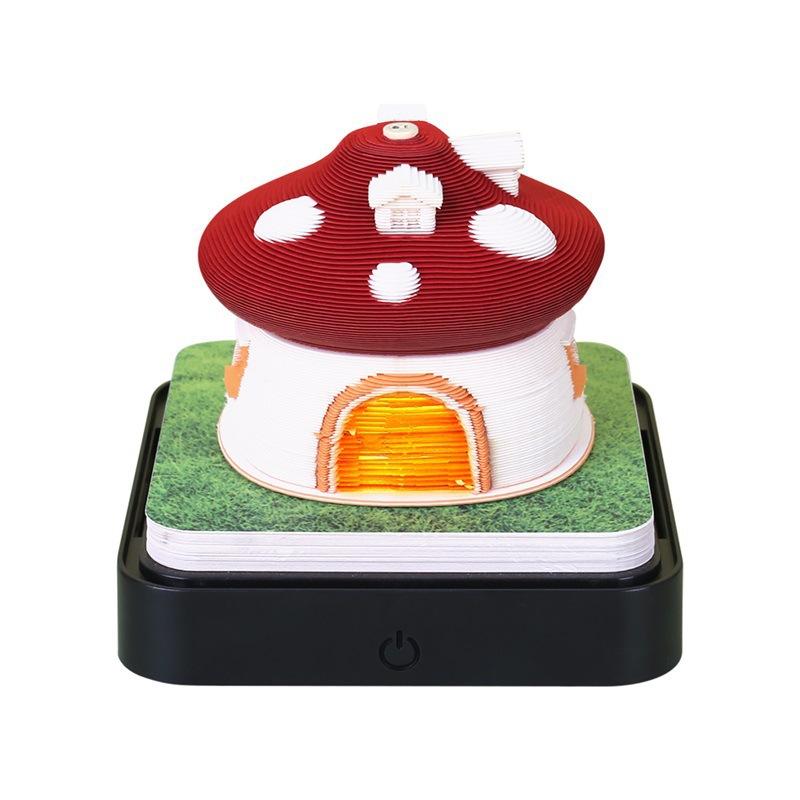 

2026 Desk Calendar With Led Light Mushroom House Sculpture 3D Tear-Away Calendar Paper Carving Notepad Gift Desktop Decoration