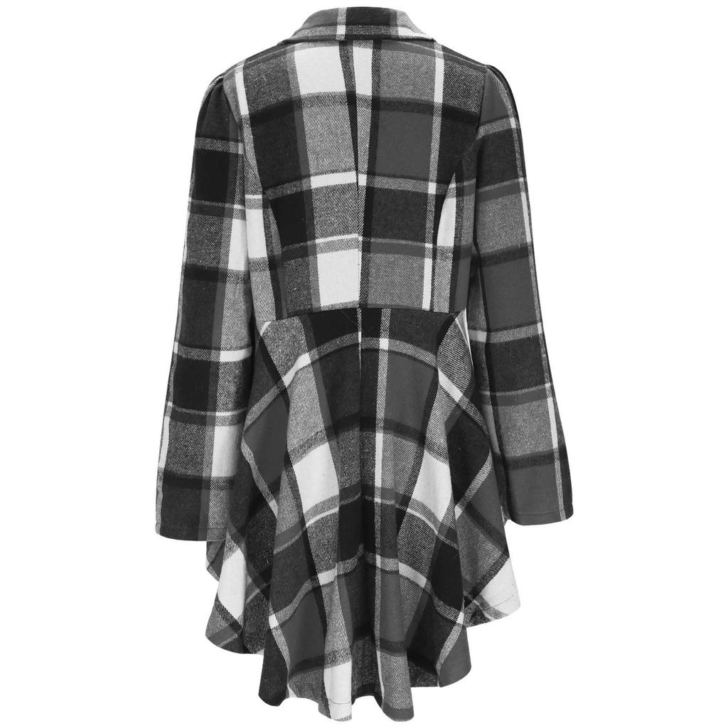Ladies' Plaid Printed Fashionable Long Sleeved Jacket Cardigan