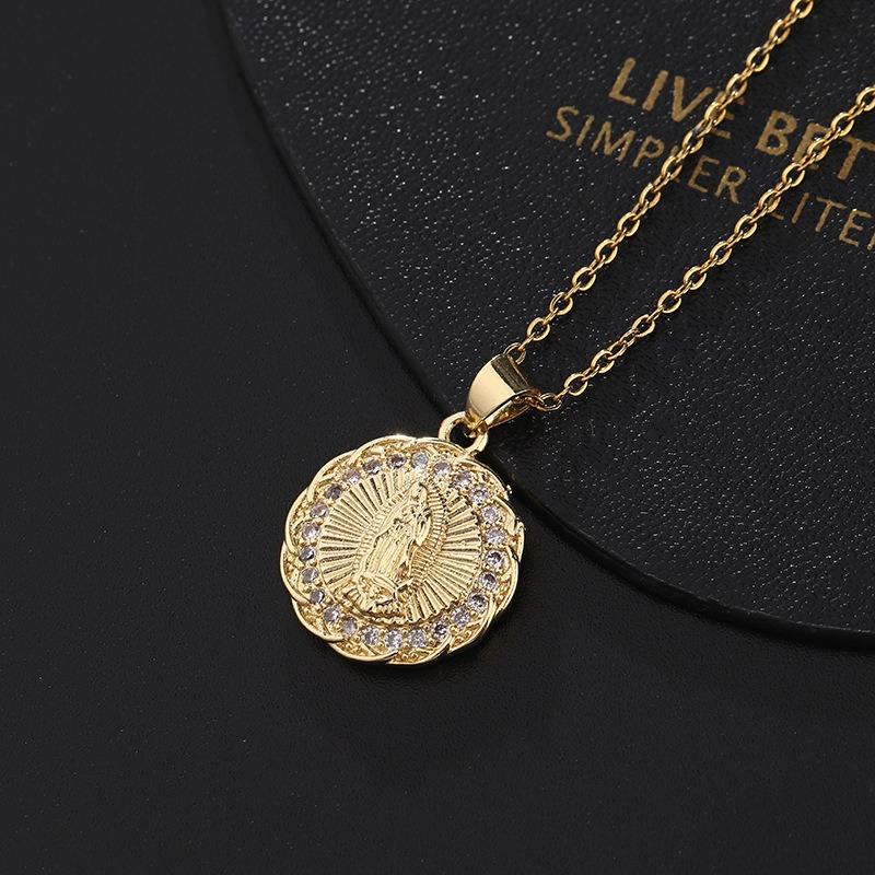 European and American Fashion Micro inlaid Color Zircon Pendant Women's Jewelry Virgin Mary Necklace