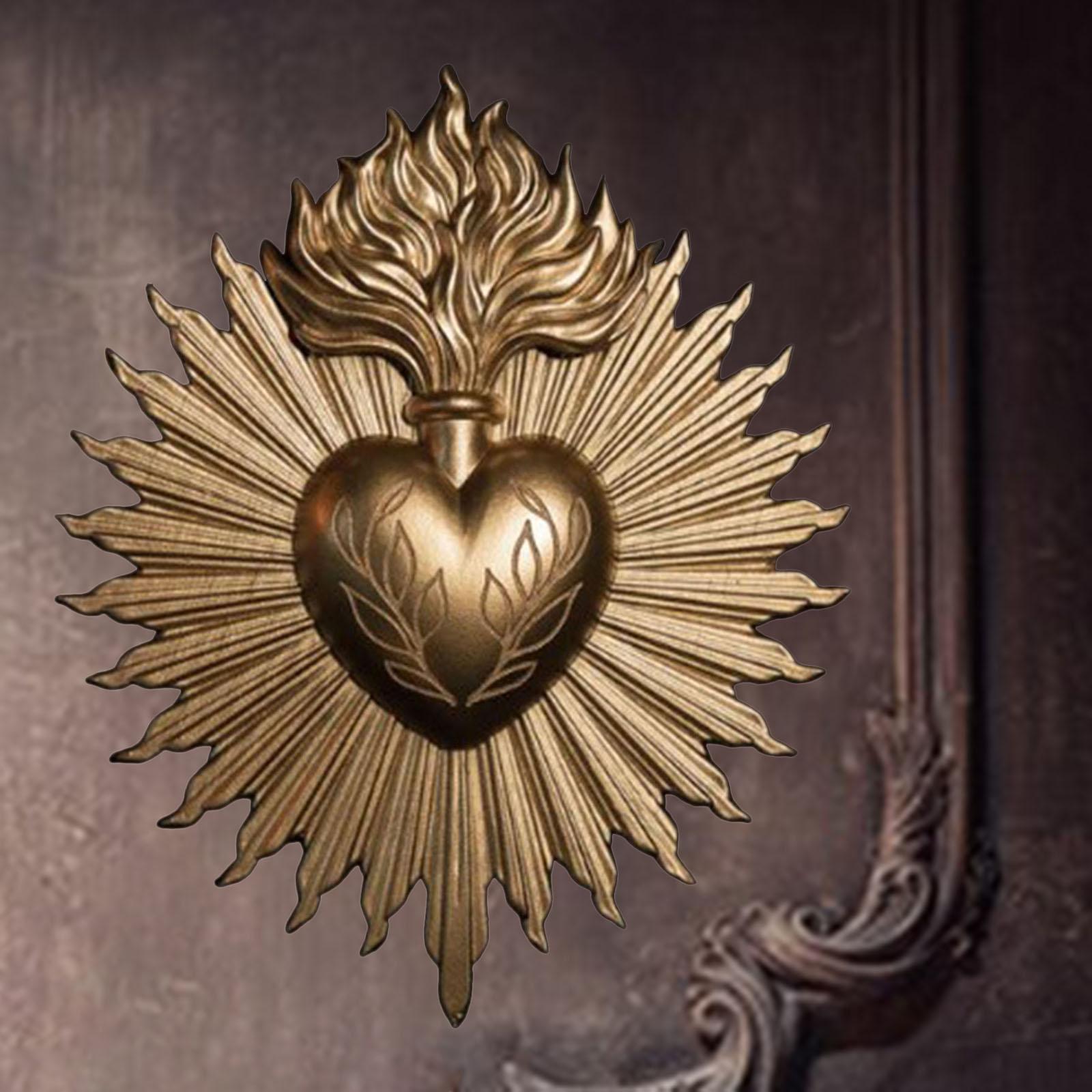 

Sacred Heart Wall Plaque Gothic Statue for Entryway Kitchen Restaurant золотистий