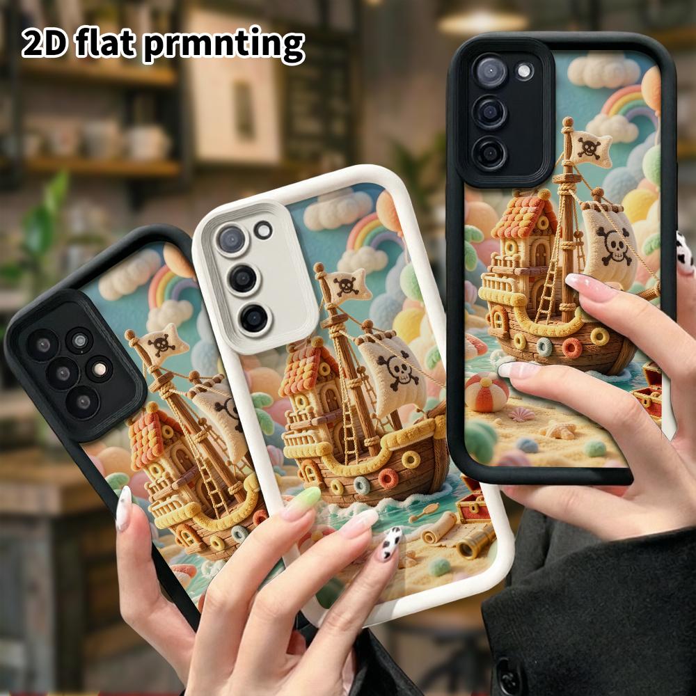 Phone Case: 2D Flat Design Suitable for Samsung Galaxy A34 A35 M05 M06 S20 S22 S21 FE Plus 5G Protective Case, Plush Pirate Ship, Perfect Christmas an