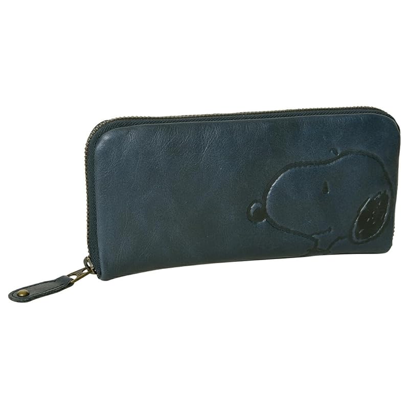 

[Peanuts] 73166 snoopy genuine leather long wallet round zipper Zipper opening/closing ladies navy