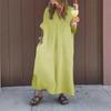 Womens Casual Short Sleeve V Neck Solid Color Long Dress