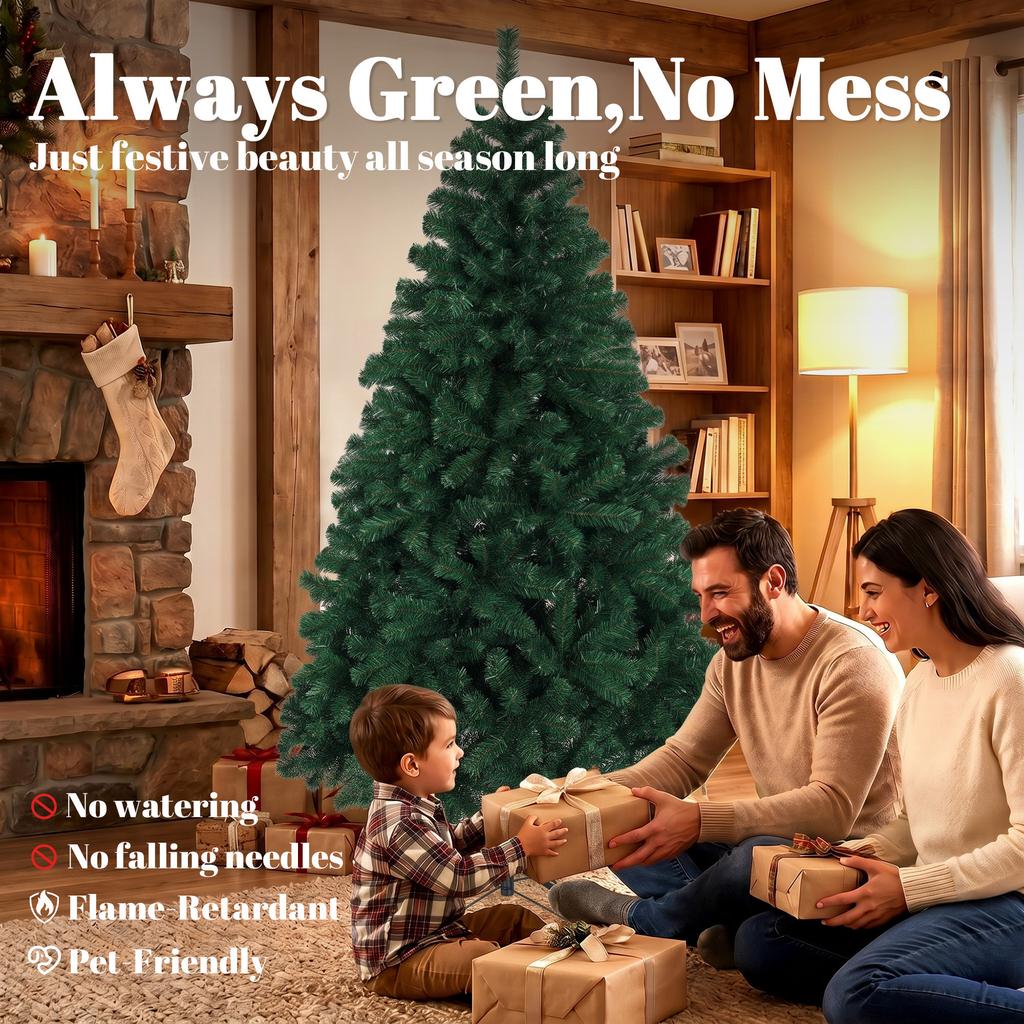 6ft/180cm Artificial Christmas Tree Fir Hinged Xmas Tree Green