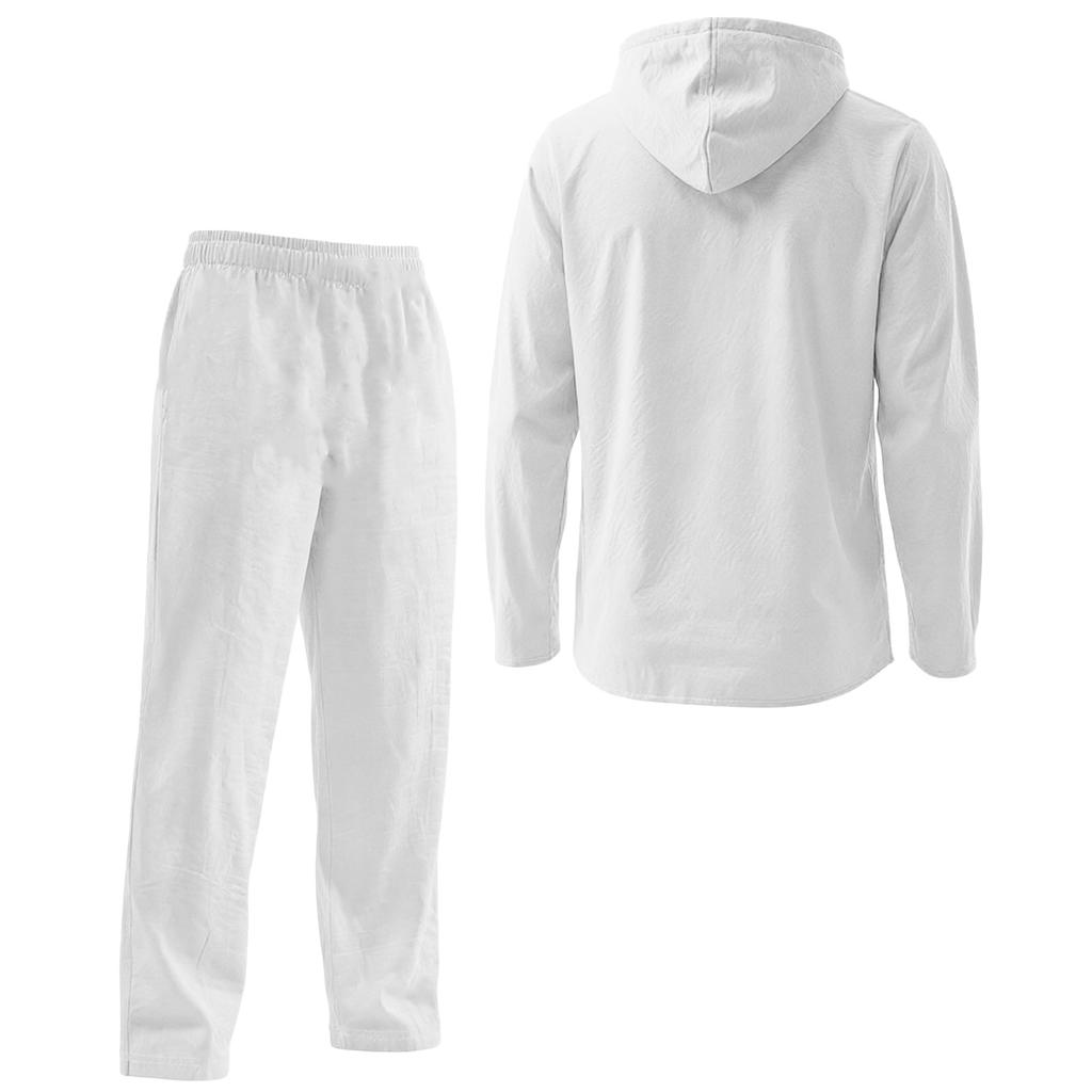 Men Fashion Leisure Hooded Hood Button Upper Garment Trousers Set