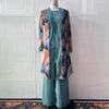 European & American Women's Summer Fashion: Light, Breathable 3-Piece Set with Printed High-Waisted Pants and Jacket.