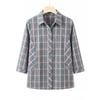 Hodo Women's Mid-Aged Pure Cotton Seven-Sleeve Plaid Blouse