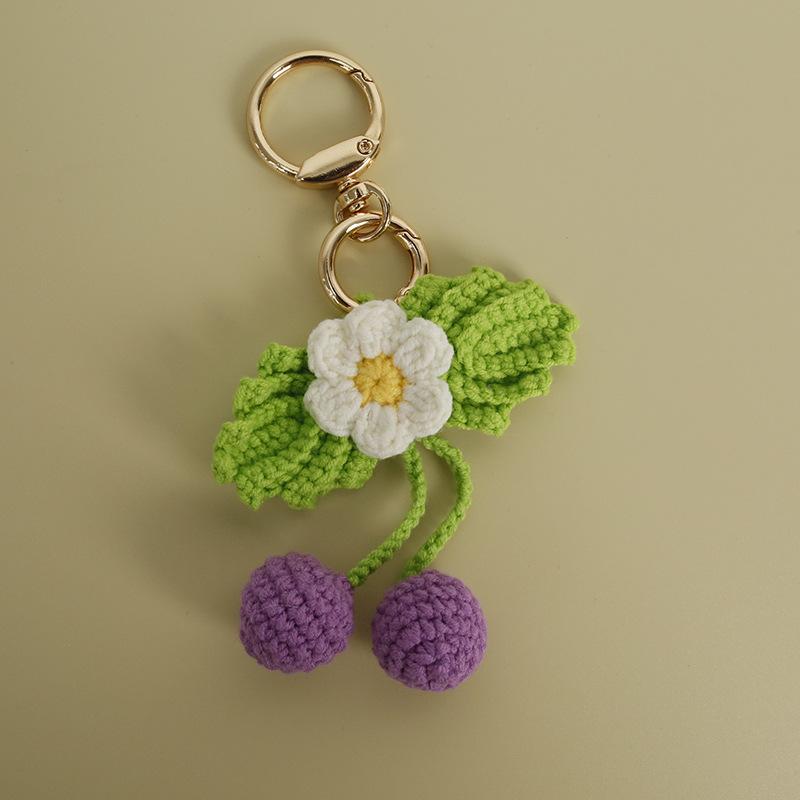 Cute Fruit Series Crochet Keychain Handmaking Knitted Strawberry Keyrings Cute Cherry Keyrings For Bag Pendant Custom Accessory
