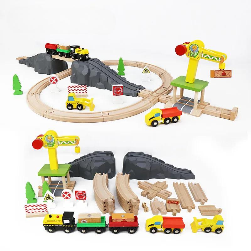 Children's Wooden Track Set Magnetic Small Train Assembly Combination Suspension Bridge Wooden Boy and Girl Toy Gift